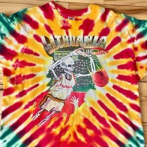 90s Vintage Lithuania Barcelona Olympics Basketball Tie Dye Single Stitch Tee